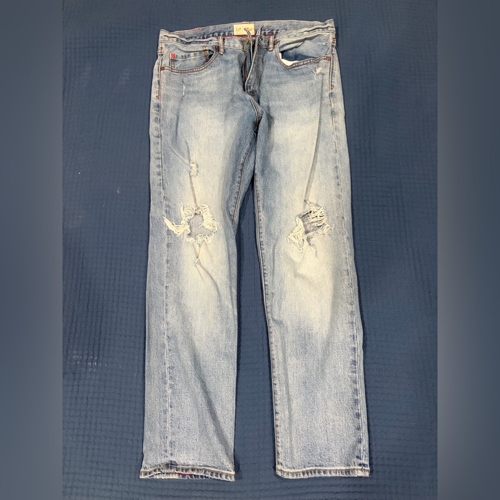 Men's Gap Slim Light Blue Distressed Jeans Cone Denim GOOD CONDITION (34x30)